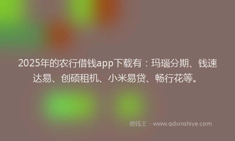 2025年的农行借钱app下载有：玛瑙分期、钱速达易、创硕租机、小米易贷、畅行花等。