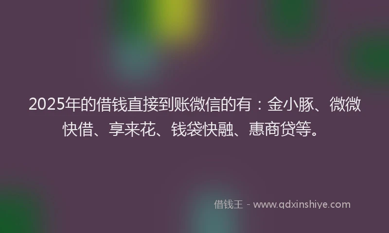 2025年的借钱直接到账微信的有：金小豚、微微快借、享来花、钱袋快融、惠商贷等。