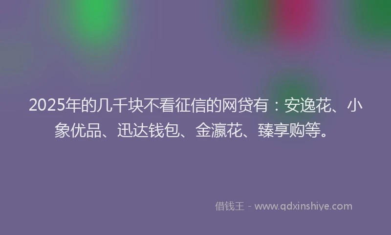 2025年的几千块不看征信的网贷有：安逸花、小象优品、迅达钱包、金瀛花、臻享购等。