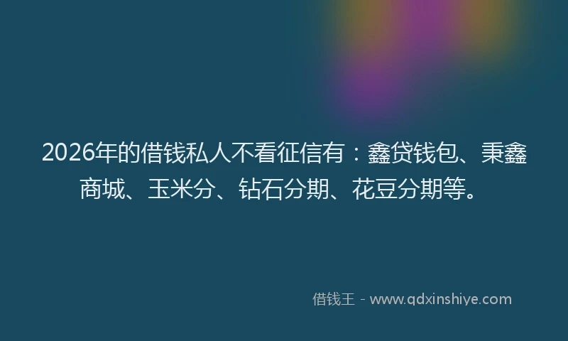 2026年的借钱私人不看征信有:鑫贷钱包、秉鑫商城、玉米分、钻石分期、花豆分期等。