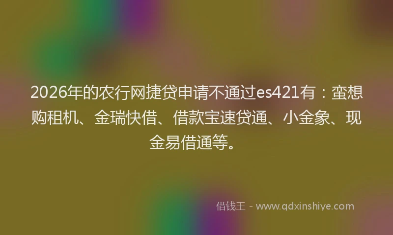 2026年的农行网捷贷申请不通过es421有：蛮想购租机、金瑞快借、借款宝速贷通、小金象、现金易借通等。