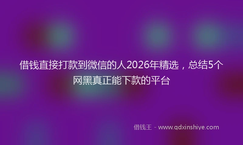 借钱直接打款到微信的人2026年精选，总结5个网黑真正能下款的平台