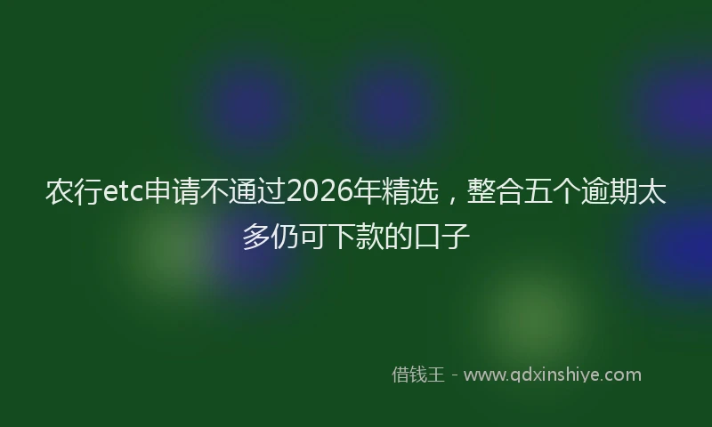 农行etc申请不通过2026年精选,整合五个逾期太多仍可下款的口子