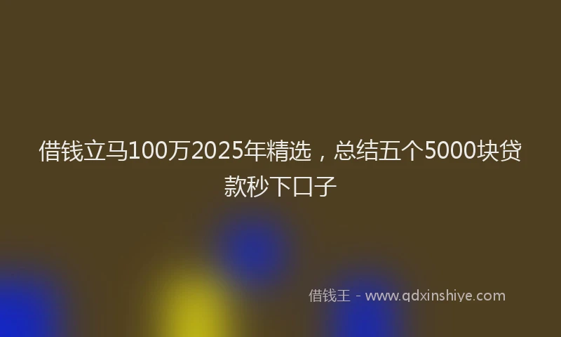 借钱立马100万2025年精选，总结五个5000块贷款秒下口子