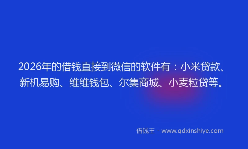2026年的借钱直接到微信的软件有：小米贷款、新机易购、维维钱包、尔集商城、小麦粒贷等。