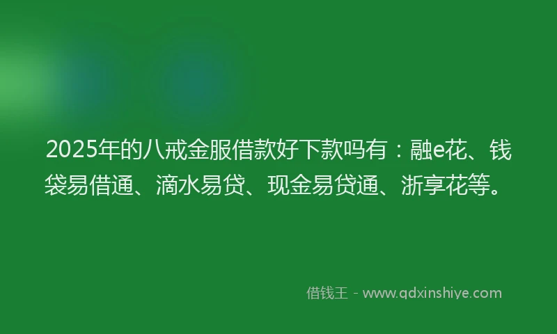 2025年的八戒金服借款好下款吗有:融e花、钱袋易借通、滴水易贷、现金易贷通、浙享花等。