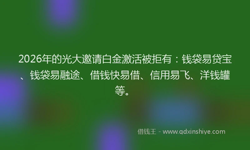 2026年的光大邀请白金激活被拒有：钱袋易贷宝、钱袋易融途、借钱快易借、信用易飞、洋钱罐等。