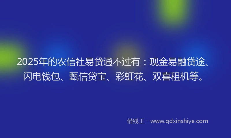 2025年的农信社易贷通不过有：现金易融贷途、闪电钱包、甄信贷宝、彩虹花、双喜租机等。