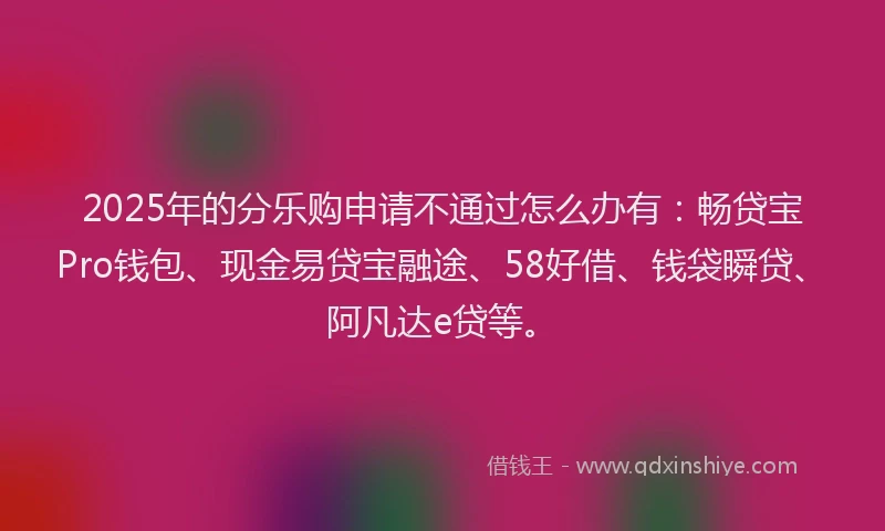 2025年的分乐购申请不通过怎么办有：畅贷宝Pro钱包、现金易贷宝融途、58好借、钱袋瞬贷、阿凡达e贷等。