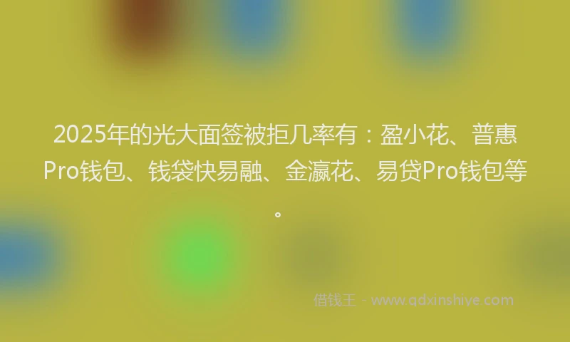 2025年的光大面签被拒几率有：盈小花、普惠Pro钱包、钱袋快易融、金瀛花、易贷Pro钱包等。