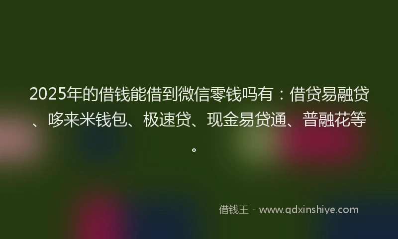 2025年的借钱能借到微信零钱吗有:借贷易融贷、哆来米钱包、极速贷、现金易贷通、普融花等。