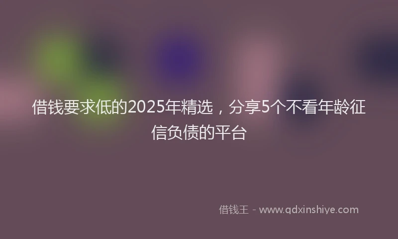 借钱要求低的2025年精选，分享5个不看年龄征信负债的平台