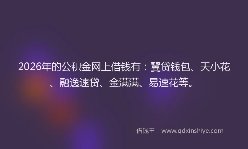 2026年的公积金网上借钱有：翼贷钱包、天小花、融逸速贷、金满满、易速花等。