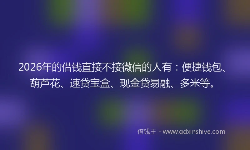 2026年的借钱直接不接微信的人有：便捷钱包、葫芦花、速贷宝盒、现金贷易融、多米等。