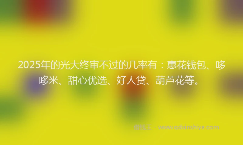 2025年的光大终审不过的几率有:惠花钱包、哆哆米、甜心优选、好人贷、葫芦花等。