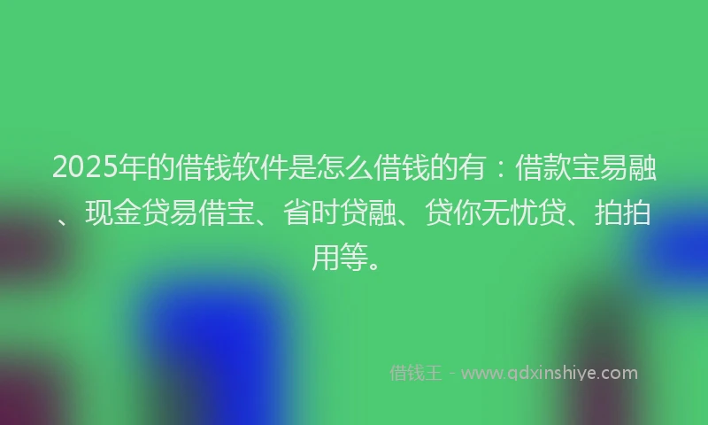 2025年的借钱软件是怎么借钱的有：借款宝易融、现金贷易借宝、省时贷融、贷你无忧贷、拍拍用等。