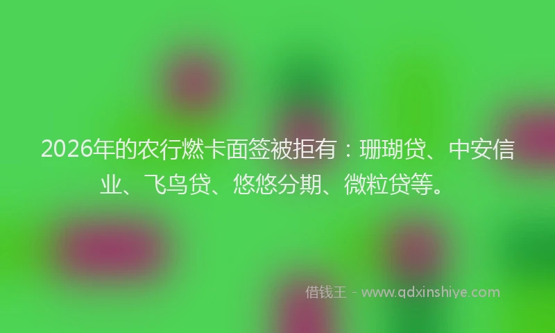 2026年的农行燃卡面签被拒有:珊瑚贷、中安信业、飞鸟贷、悠悠分期、微粒贷等。