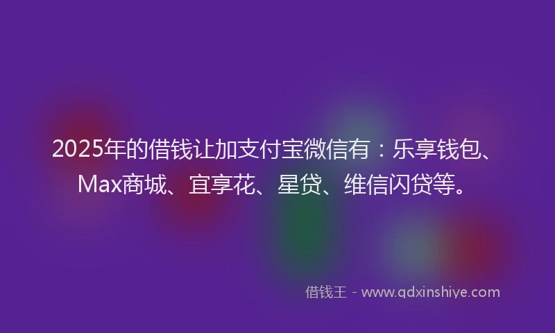 2025年的借钱让加支付宝微信有：乐享钱包、Max商城、宜享花、星贷、维信闪贷等。