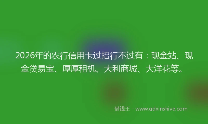 2026年的农行信用卡过招行不过有：现金站、现金贷易宝、厚厚租机、大利商城、大洋花等。