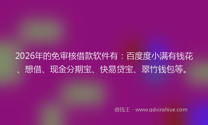 2026年的免审核借款软件有:百度度小满有钱花、想借、现金分期宝、快易贷宝、翠竹钱包等。