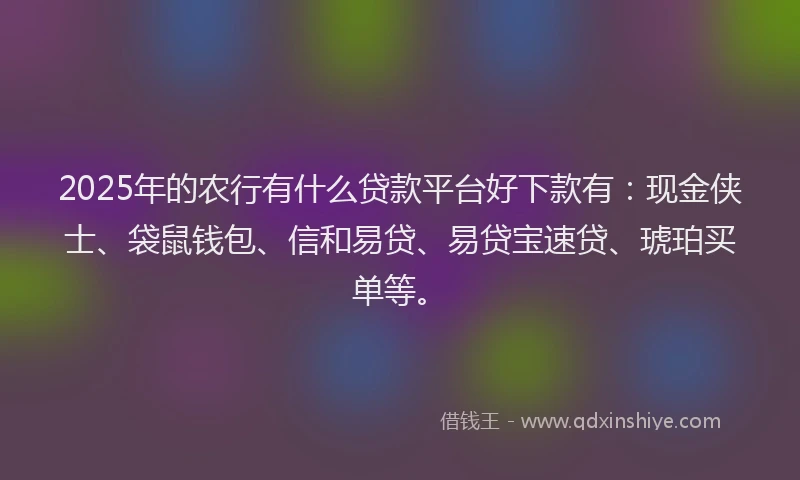 2025年的农行有什么贷款平台好下款有：现金侠士、袋鼠钱包、信和易贷、易贷宝速贷、琥珀买单等。