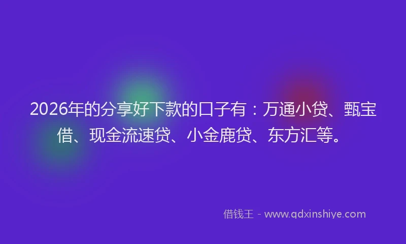 2026年的分享好下款的口子有：万通小贷、甄宝借、现金流速贷、小金鹿贷、东方汇等。
