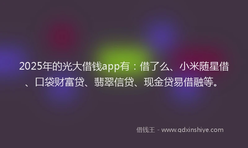 2025年的光大借钱app有:借了么、小米随星借、口袋财富贷、翡翠信贷、现金贷易借融等。