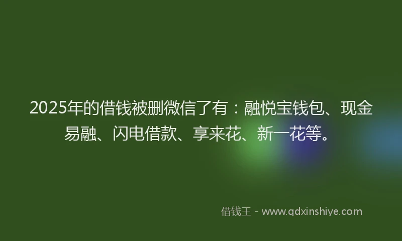 2025年的借钱被删微信了有：融悦宝钱包、现金易融、闪电借款、享来花、新一花等。