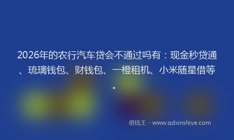 2026年的农行汽车贷会不通过吗有：现金秒贷通、琉璃钱包、财钱包、一橙租机、小米随星借等。