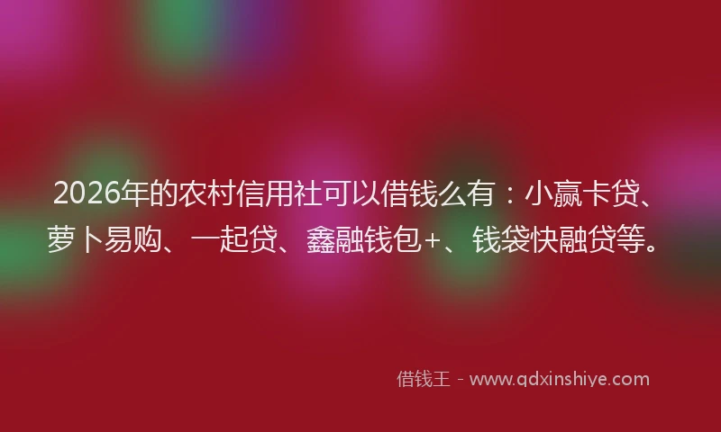 2026年的农村信用社可以借钱么有：小赢卡贷、萝卜易购、一起贷、鑫融钱包+、钱袋快融贷等。