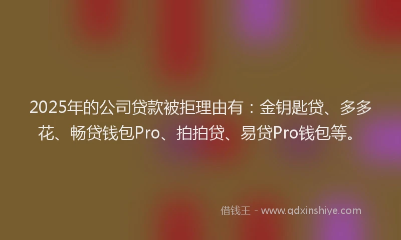 2025年的公司贷款被拒理由有:金钥匙贷、多多花、畅贷钱包Pro、拍拍贷、易贷Pro钱包等。