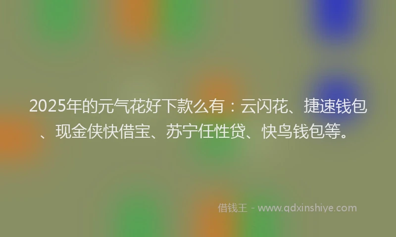 2025年的元气花好下款么有：云闪花、捷速钱包、现金侠快借宝、苏宁任性贷、快鸟钱包等。