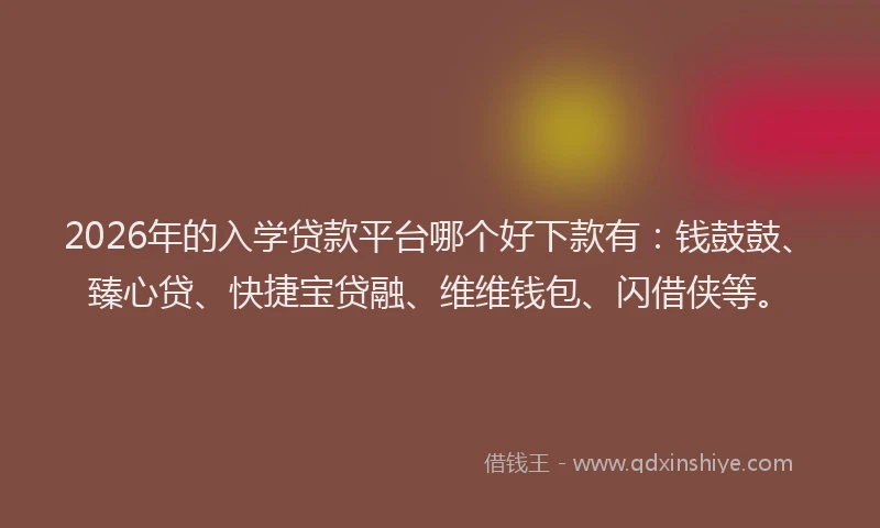 2026年的入学贷款平台哪个好下款有：钱鼓鼓、臻心贷、快捷宝贷融、维维钱包、闪借侠等。