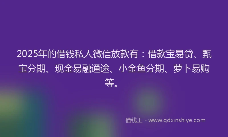 2025年的借钱私人微信放款有：借款宝易贷、甄宝分期、现金易融通途、小金鱼分期、萝卜易购等。