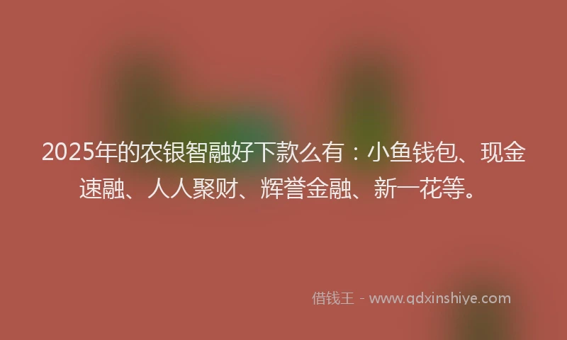 2025年的农银智融好下款么有:小鱼钱包、现金速融、人人聚财、辉誉金融、新一花等。