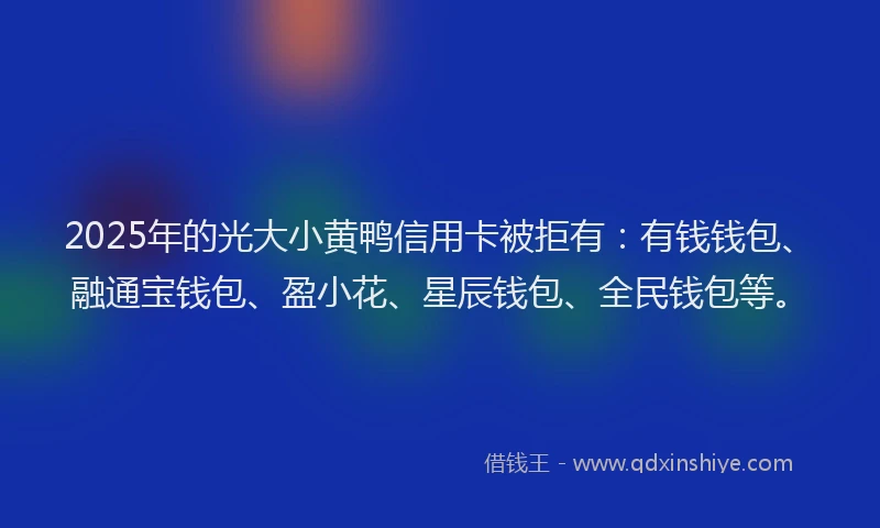 2025年的光大小黄鸭信用卡被拒有:有钱钱包、融通宝钱包、盈小花、星辰钱包、全民钱包等。