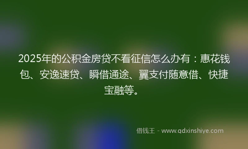 2025年的公积金房贷不看征信怎么办有:惠花钱包、安逸速贷、瞬借通途、翼支付随意借、快捷宝融等。