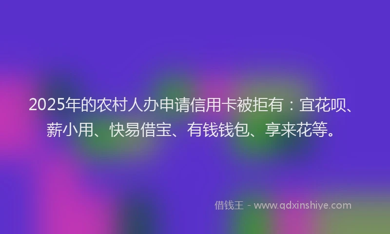 2025年的农村人办申请信用卡被拒有：宜花呗、薪小用、快易借宝、有钱钱包、享来花等。