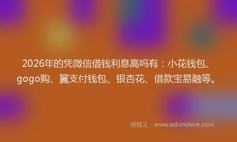 2026年的凭微信借钱利息高吗有:小花钱包、gogo购、翼支付钱包、银杏花、借款宝易融等。