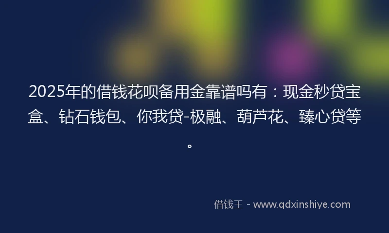 2025年的借钱花呗备用金靠谱吗有：现金秒贷宝盒、钻石钱包、你我贷-极融、葫芦花、臻心贷等。