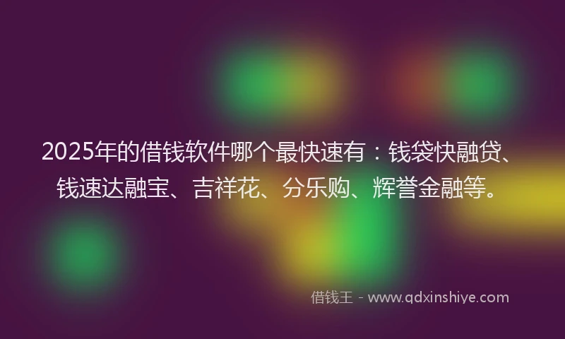 2025年的借钱软件哪个最快速有：钱袋快融贷、钱速达融宝、吉祥花、分乐购、辉誉金融等。
