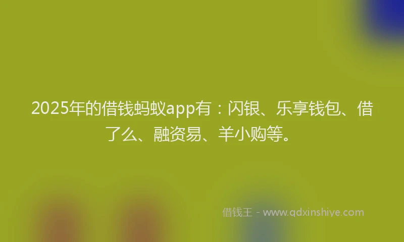 2025年的借钱蚂蚁app有：闪银、乐享钱包、借了么、融资易、羊小购等。