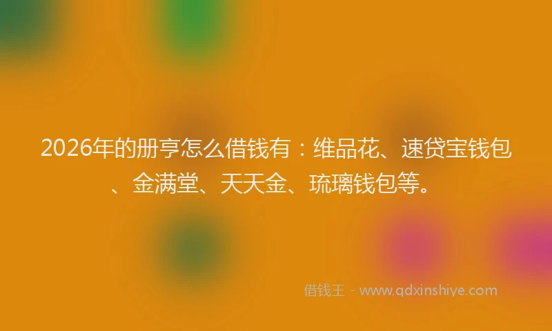 2026年的册亨怎么借钱有:维品花、速贷宝钱包、金满堂、天天金、琉璃钱包等。