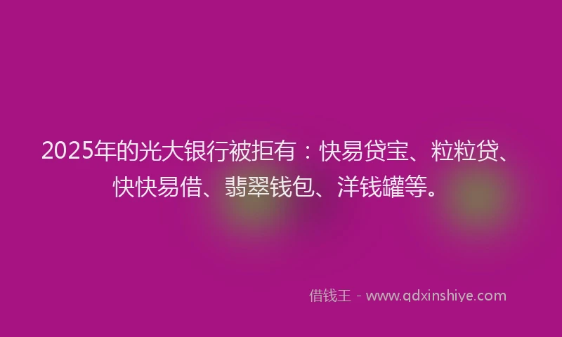 2025年的光大银行被拒有：快易贷宝、粒粒贷、快快易借、翡翠钱包、洋钱罐等。