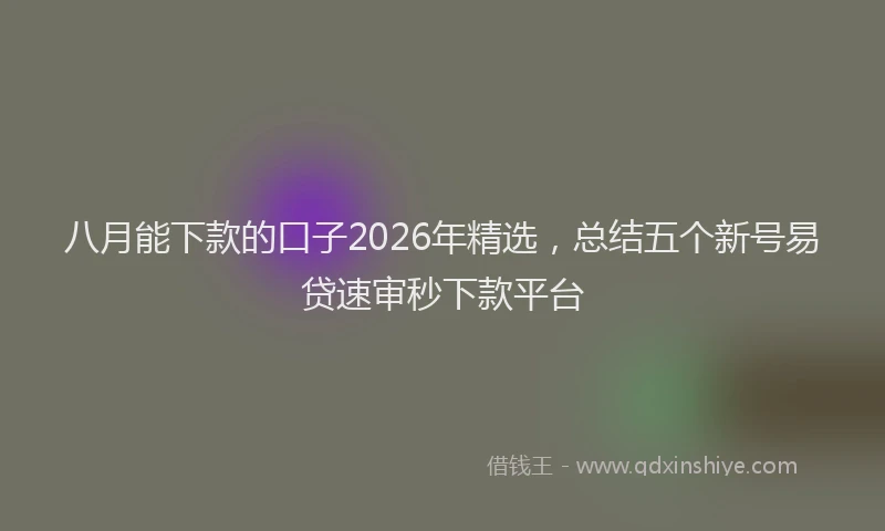 八月能下款的口子2026年精选，总结五个新号易贷速审秒下款平台