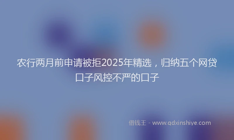 农行两月前申请被拒2025年精选，归纳五个网贷口子风控不严的口子