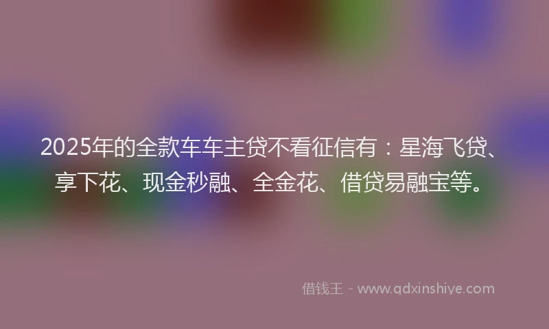 2025年的全款车车主贷不看征信有：星海飞贷、享下花、现金秒融、全金花、借贷易融宝等。