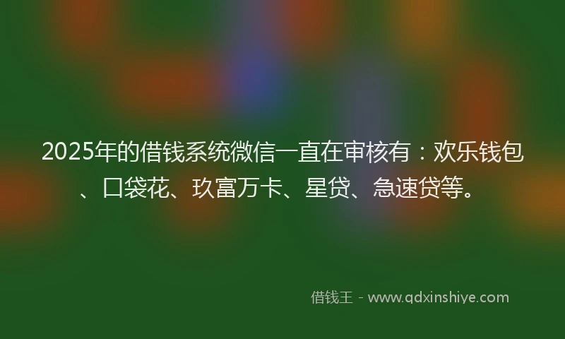 2025年的借钱系统微信一直在审核有：欢乐钱包、口袋花、玖富万卡、星贷、急速贷等。