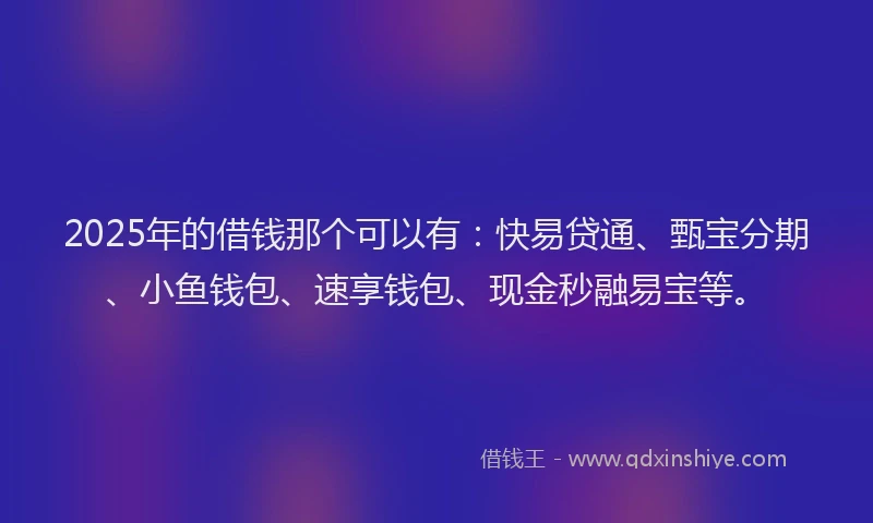 2025年的借钱那个可以有:快易贷通、甄宝分期、小鱼钱包、速享钱包、现金秒融易宝等。