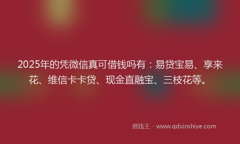 2025年的凭微信真可借钱吗有：易贷宝易、享来花、维信卡卡贷、现金直融宝、三枝花等。